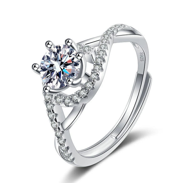 Wholesale Women's Luxury S925 Sterling Silver Microinlay Geometric Wedding Diamond Ring With Electroplating