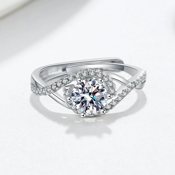 Wholesale Women's Luxury S925 Sterling Silver Microinlay Geometric Wedding Diamond Ring With Electroplating