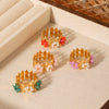 Wholesale Women's Luxury Vintage Stainless Steel Crown Beaded Flower Geometric Ring Electroplated Jewelry