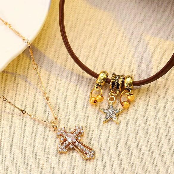 Wholesale Women's Maillard Style Alloy Star Shape Double Layer Stacked Necklace With Electroplating