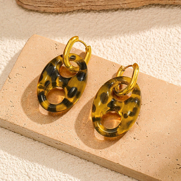Wholesale Women's Maillard Style Animal Zodiac Geometric Resin Earrings With Vacuum Real Gold Plating In Pvd Furnace