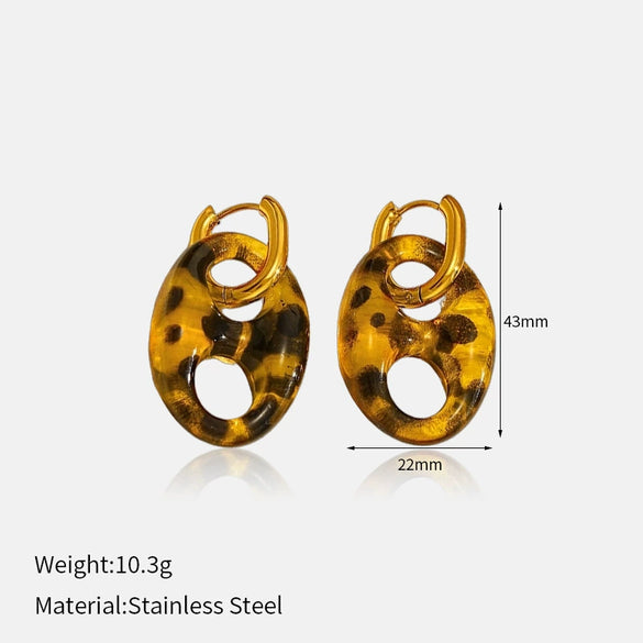 Wholesale Women's Maillard Style Animal Zodiac Geometric Resin Earrings With Vacuum Real Gold Plating In Pvd Furnace
