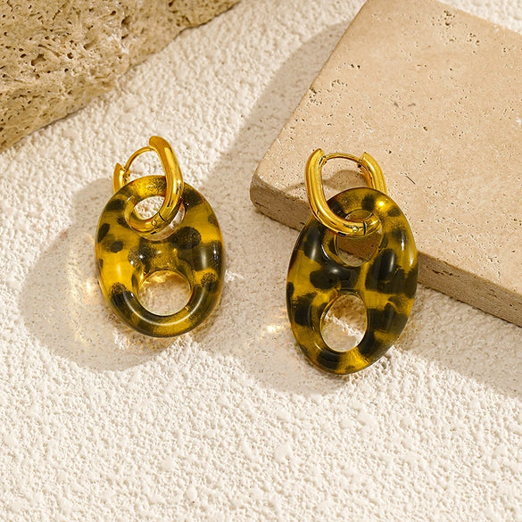 Wholesale Women's Maillard Style Animal Zodiac Geometric Resin Earrings With Vacuum Real Gold Plating In Pvd Furnace