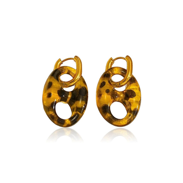 Wholesale Women's Maillard Style Animal Zodiac Geometric Resin Earrings With Vacuum Real Gold Plating In Pvd Furnace