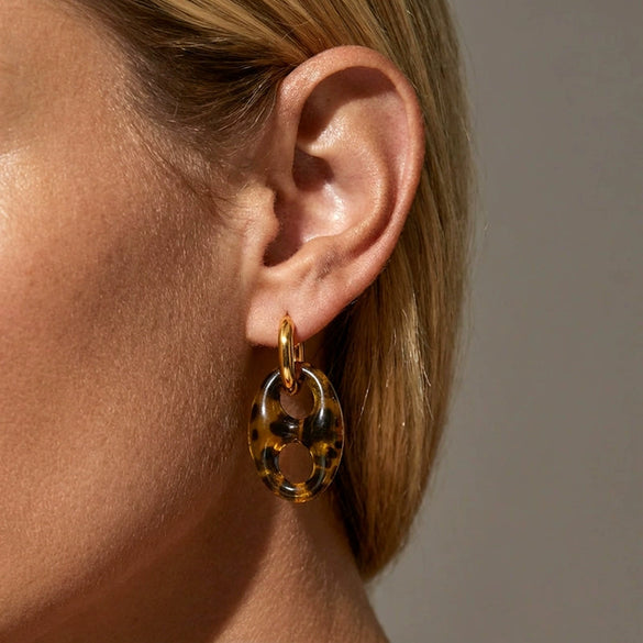 Wholesale Women's Maillard Style Animal Zodiac Geometric Resin Earrings With Vacuum Real Gold Plating In Pvd Furnace