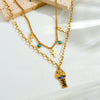 Wholesale Women's Maillard Style Doublelayered Goldplated Stainless Steel Cross Pendant Necklace Choker