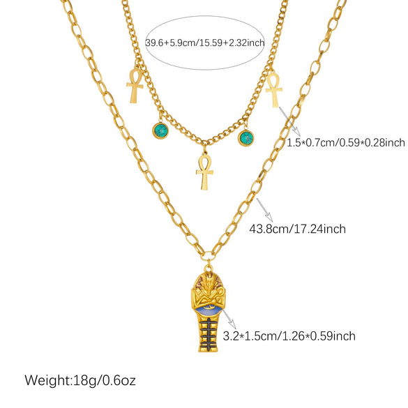 Wholesale Women's Maillard Style Doublelayered Goldplated Stainless Steel Cross Pendant Necklace Choker