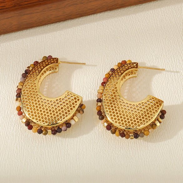 Wholesale Women's Maillard Style Geometric Copper Mesh Earrings Real Gold Electroplated