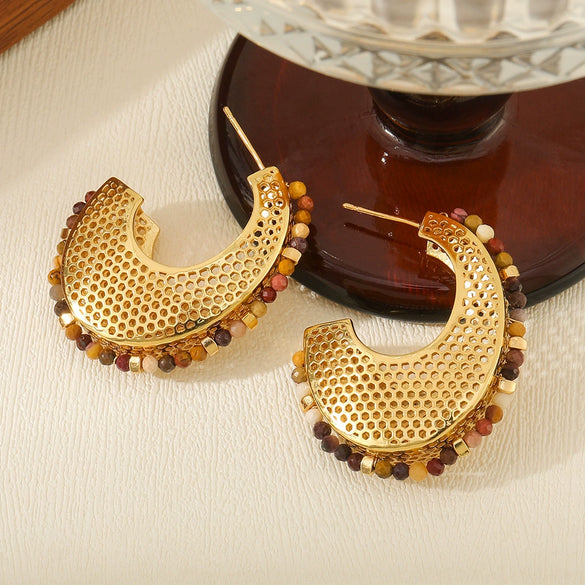 Wholesale Women's Maillard Style Geometric Copper Mesh Earrings Real Gold Electroplated