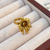 Wholesale Women's Maillard Style Geometric Stainless Steel Electroplated Tiger Eye Opening Adjustable Ring