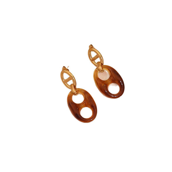 Wholesale Women's Maillard Style Geometric Tiger Eye Real Gold Plated Titanium Steel Earrings