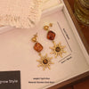 Wholesale Women's Maillard Style Geometric Tiger Eye Real Gold Plated Titanium Steel Earrings