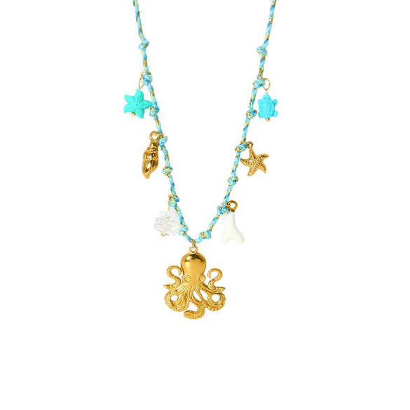 Wholesale Women's Marine Jewelry Octopus And Starfish Geometric Animal Zodiac Stainless Steel Titanium Steel Goldplated Pendant Braided Rope Clavicle Necklace