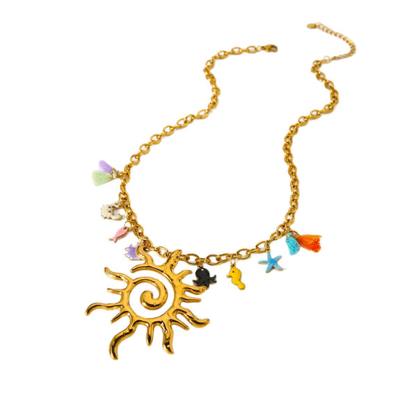 Wholesale Women's Marine Life Animal Style Stainless Steel Ball Chain Necklace With 18K Gold Electroplated Pendant