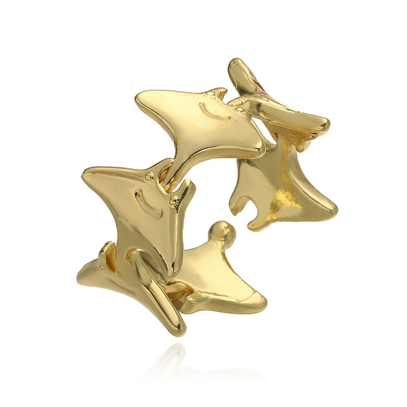 Wholesale Women's Marine Series Copper Ring With Animal And Geometric Pattern Starfish And Coral Design