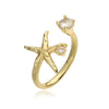 Wholesale Women's Marine Series Copper Ring With Animal And Geometric Pattern Starfish And Coral Design