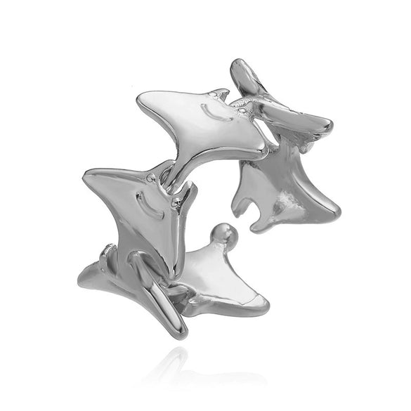 Wholesale Women's Marine Series Copper Ring With Animal And Geometric Pattern Starfish And Coral Design