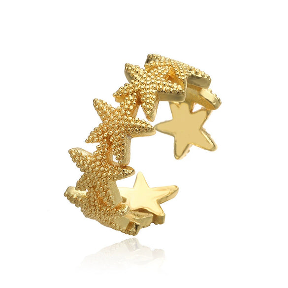 Wholesale Women's Marine Series Copper Ring With Animal And Geometric Pattern Starfish And Coral Design