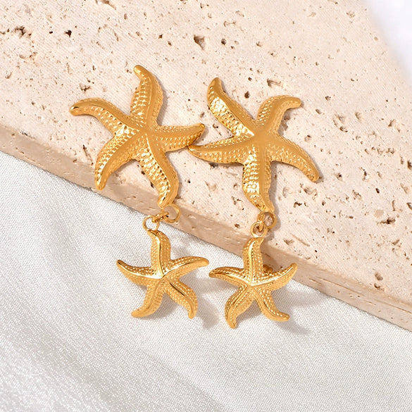 Wholesale Women's Marine Series Titanium Steel Geometric Diamond Earrings With Electroplating