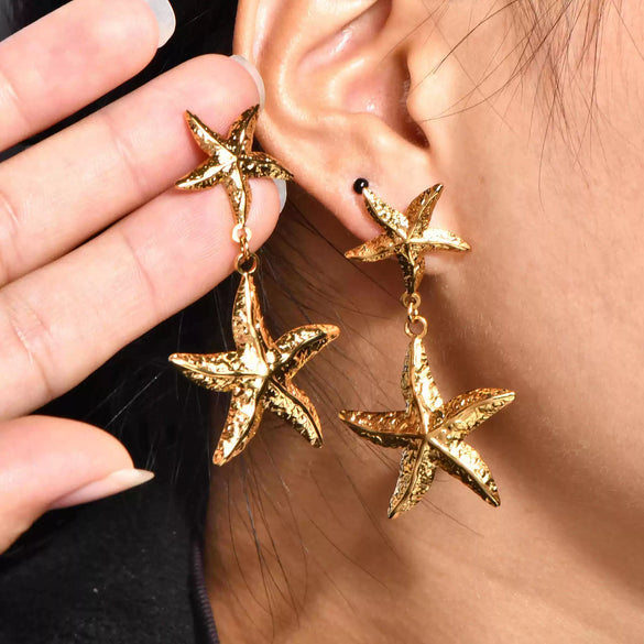 Wholesale Women's Marine Series Titanium Steel Geometric Diamond Earrings With Electroplating