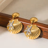 Wholesale Women's Marine Style Stainless Steel Shell Starfish Earrings With Geometric Design And Electroplating