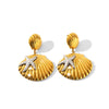 Wholesale Women's Marine Style Stainless Steel Shell Starfish Earrings With Geometric Design And Electroplating