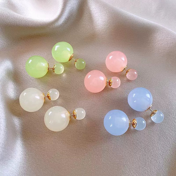 Wholesale Women's Matte Resin Geometric Round Doublesided Electroplated Earrings With Small Fresh Design