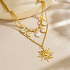 Wholesale Women's Medieval Minimalist Geometric Round Stainless Steel Goldplated Doublelayer Stacked Pendant Necklace