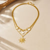 Wholesale Women's Medieval Minimalist Geometric Round Stainless Steel Goldplated Doublelayer Stacked Pendant Necklace