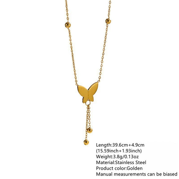 Wholesale Women's Medieval Style Animal Zodiac Butterfly Tassel Stainless Steel Titanium Steel 18K Gold Plated Vacuum Electroplated In Furnace Clavicle Necklace