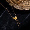 Wholesale Women's Medieval Style Animal Zodiac Butterfly Tassel Stainless Steel Titanium Steel 18K Gold Plated Vacuum Electroplated In Furnace Clavicle Necklace