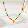 Wholesale Women's Medieval Style Geometric Natural Stone And Stainless Steel Handmade Beaded Real Gold Plated Necklace