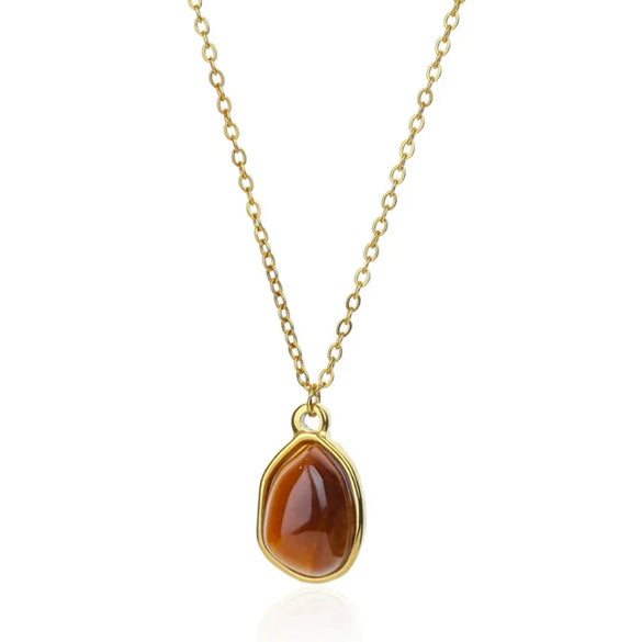 Wholesale Women's Medieval Style Gold Plated Geometric Oval Tiger Eye Pendant Necklace With Rope Chain