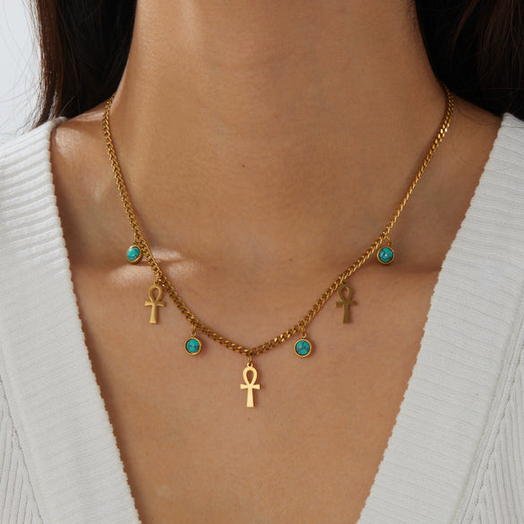 Wholesale Women's Medieval Style Goldplated Stainless Steel Cross Pendant Necklace