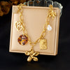 Wholesale Women's Medieval Style Goldplated Stainless Steel Cut Out Heartshaped Flower Leopard Print Pendant Necklace With Flash O Chain