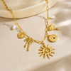 Wholesale Women's Medieval Style Goldplated Stainless Steel Necklace With Heartshaped And Bow Tie Pendant And Flat Cross Chain