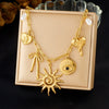 Wholesale Women's Medieval Style Goldplated Stainless Steel Necklace With Heartshaped And Bow Tie Pendant And Flat Cross Chain