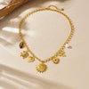 Wholesale Women's Medieval Style Goldplated Stainless Steel Sun Face Heartshaped Bow Tie Pendant Necklace With O Word Chain