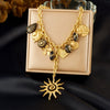 Wholesale Women's Medieval Style Heart Shape Black Carved Geometric Goldplated Stainless Steel Spiral Sun Flower Leaf Pendant Necklace With Oshaped Chain