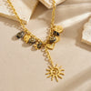 Wholesale Women's Medieval Style Heart Shape Black Carved Geometric Goldplated Stainless Steel Spiral Sun Flower Leaf Pendant Necklace With Oshaped Chain