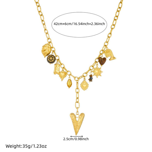 Wholesale Women's Medieval Style Heart Shape Goldplated Stainless Steel Oshaped Chain Pendant Necklace