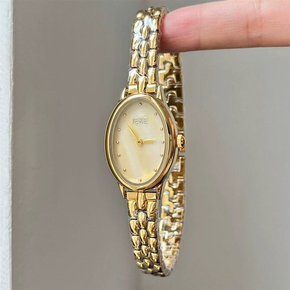Wholesale Women's Medieval Style Oval Motherofpearl Watch With Stainless Steel Strap And Buckle Alloy Case And Ordinary Glass Mirror