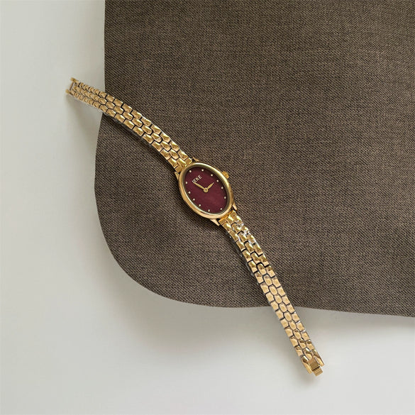 Wholesale Women's Medieval Style Oval Motherofpearl Watch With Stainless Steel Strap And Buckle Alloy Case And Ordinary Glass Mirror