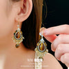 Wholesale Women's Medieval Vintage Earrings Alloy Artificial Tiger Eye Stone Pearl Ear Hooks Geometric Zirconia