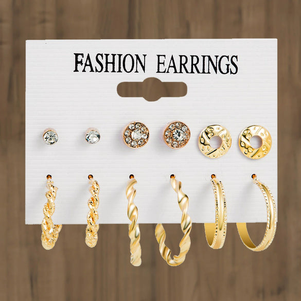 Wholesale Women's Metal Alloy Geometric High Sense Earrings Set With Pearls