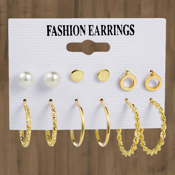 Wholesale Women's Metal Alloy Geometric High Sense Earrings Set With Pearls