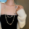 Wholesale Women's Metal And Imitation Pearl Sweater Chain Necklace With Flower Pattern And Light Luxury Style Set With Pearls