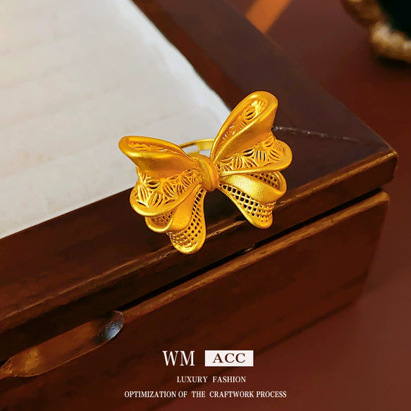 Wholesale Women's Metal Bow Open Ring With Electroplating Design