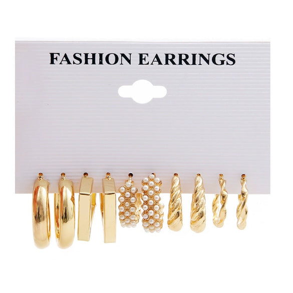 Wholesale Women's Metal C Type Geometric Pearl Earring Set With Electroplating Design