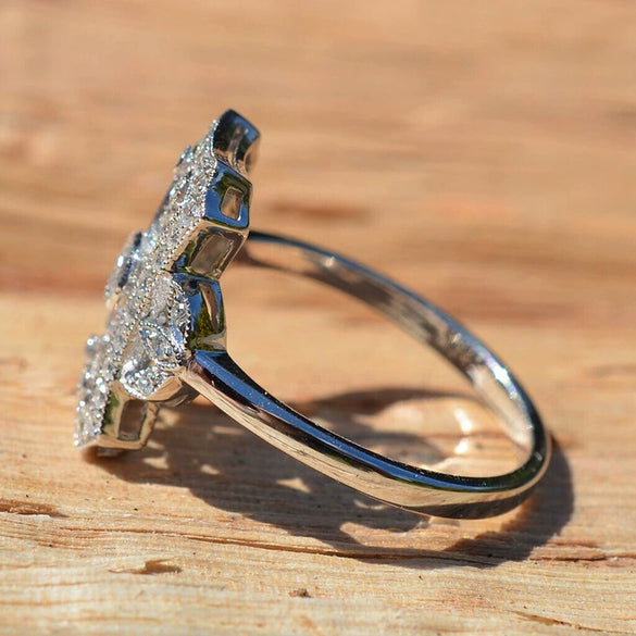 Wholesale Women's Metal Copper Ring With Geometric And Leaf Pattern And Zirconia Design